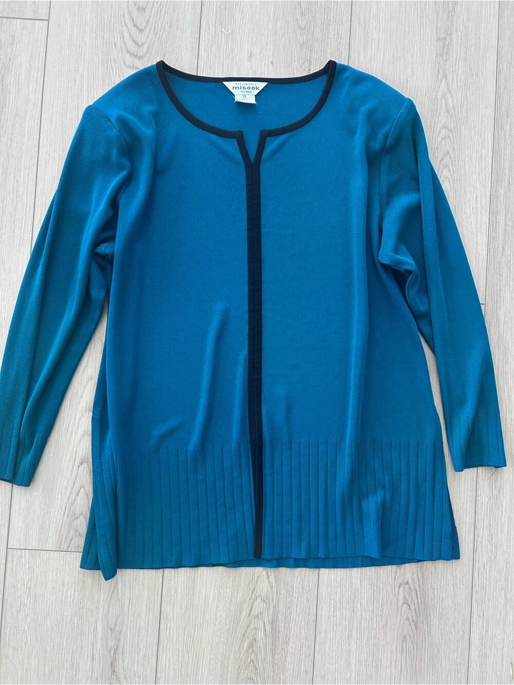 Misook Women’s Teal and Black Trim Open Front Knit Tunic Size 2X